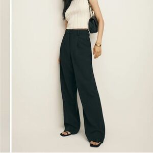 Reformation Alex Pant Black Twill Mid Rise Pleated Relaxed Leg Sz 12 NEW